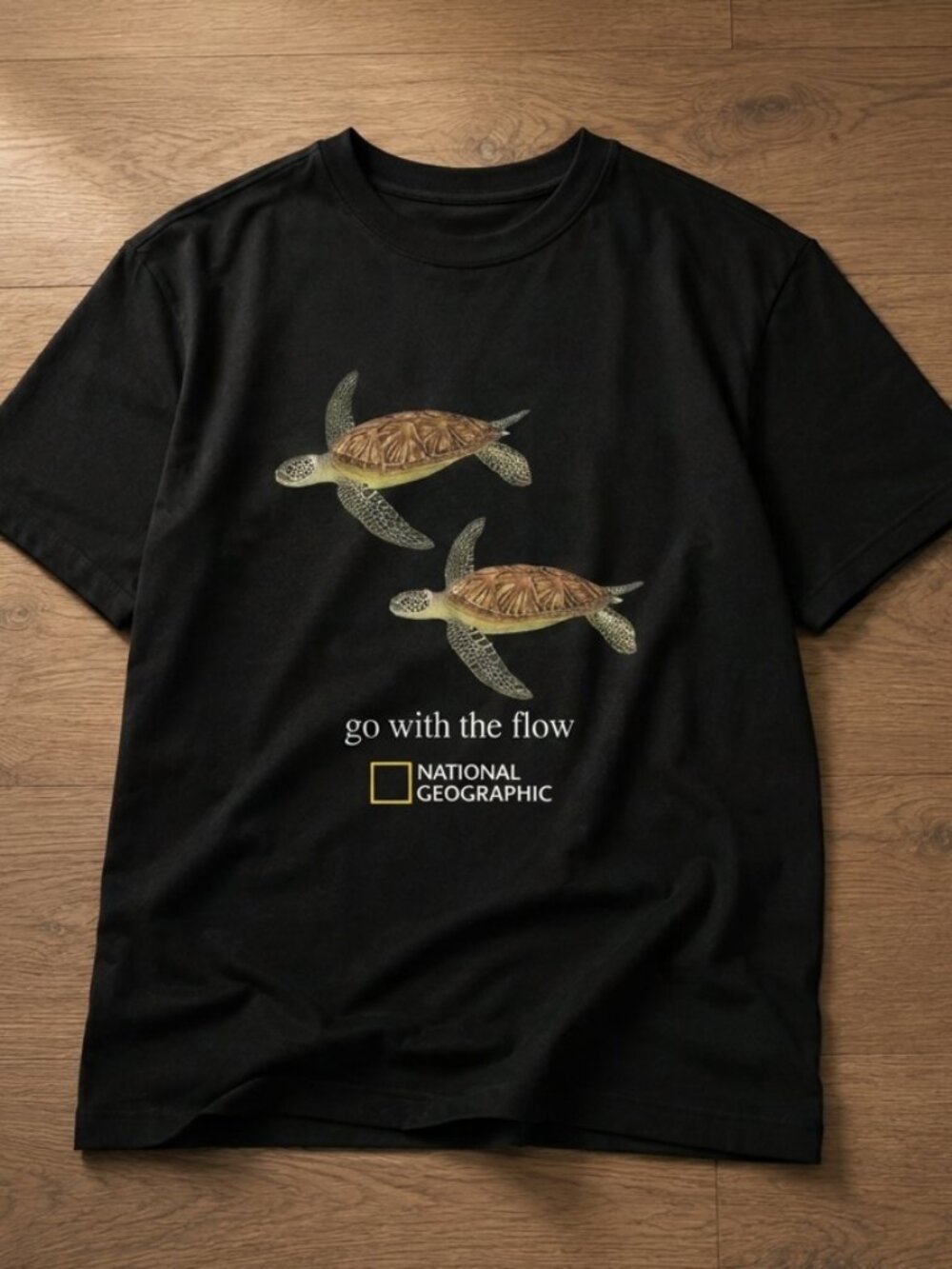 National Geographic Sea Turtle Graphic T-Shirt Black “Go With The Flow” Tee